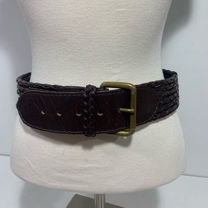 British Khaki Dark Brown Braided Multi strand Belt Leather size S 34